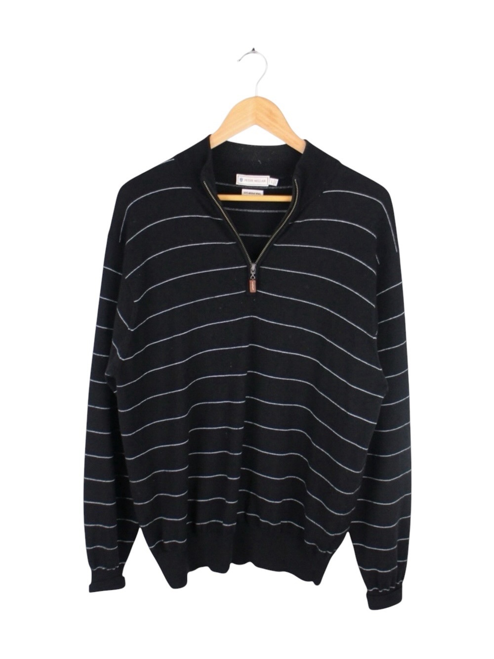 Peter Millar Merino Wool Quarter Zip Sweater Black Striped Mens Size Large